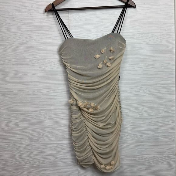 Zara Double Strap Beige Tulle Dress with Floral Accents Small - Picture 6 of 15